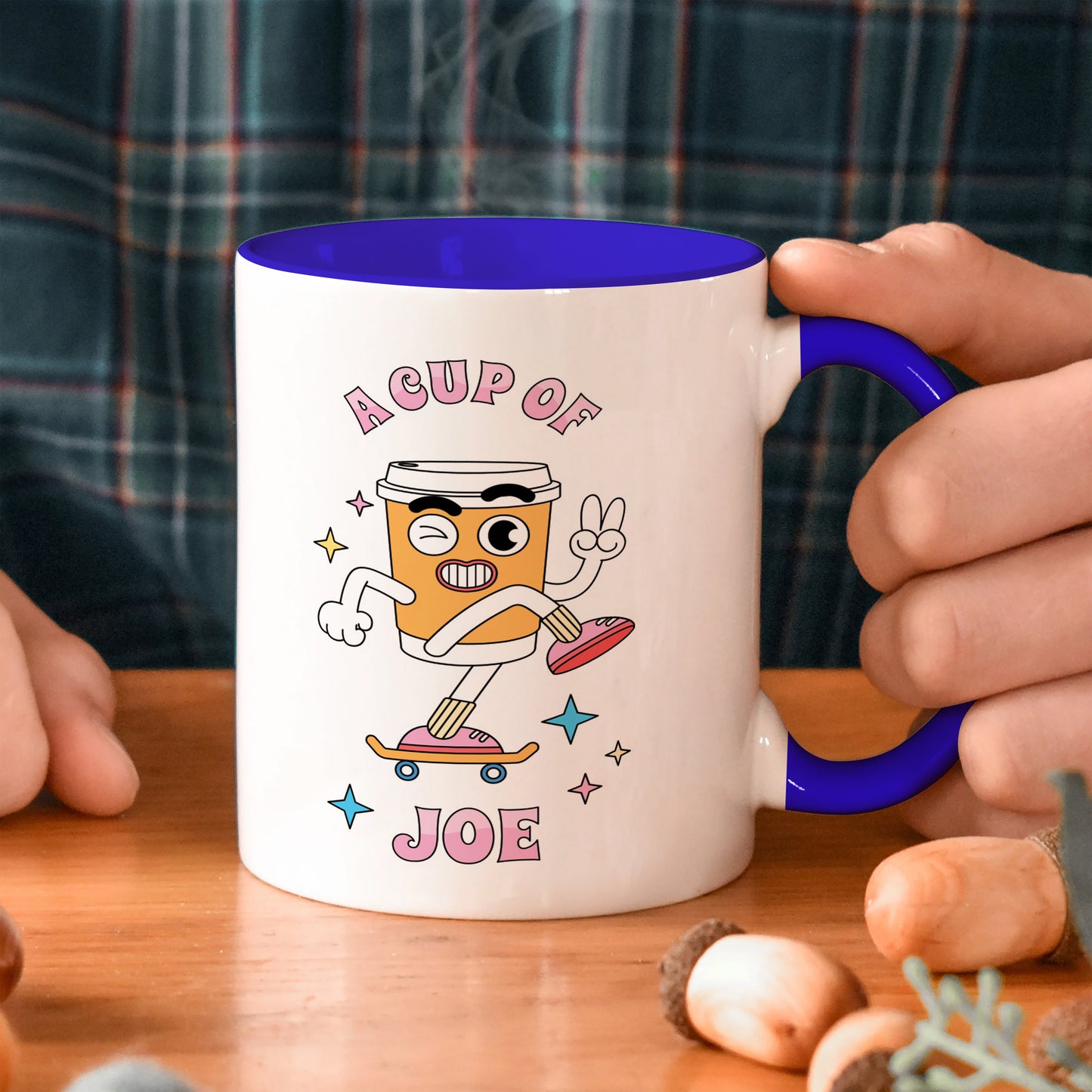 A Cup of Joe design Dark Blue Handle 330 ml Coffee Mug