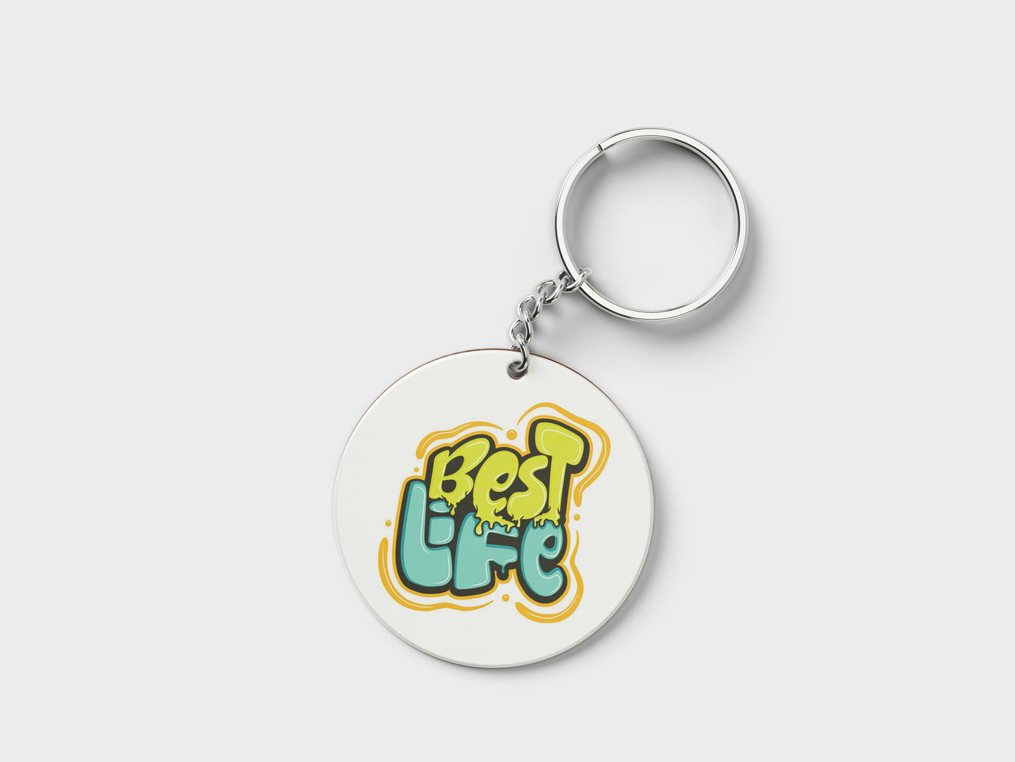 Colorful motivational typography art illustration Printed Circle Shape Wooden Keyring with Chain