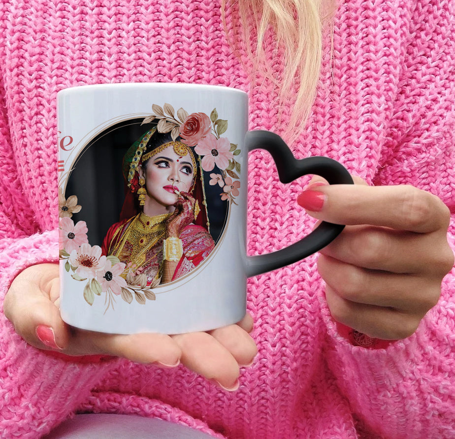 Best Couple Customized Add Two Photos Magic Heart Handle 330 ml Coffee Mug