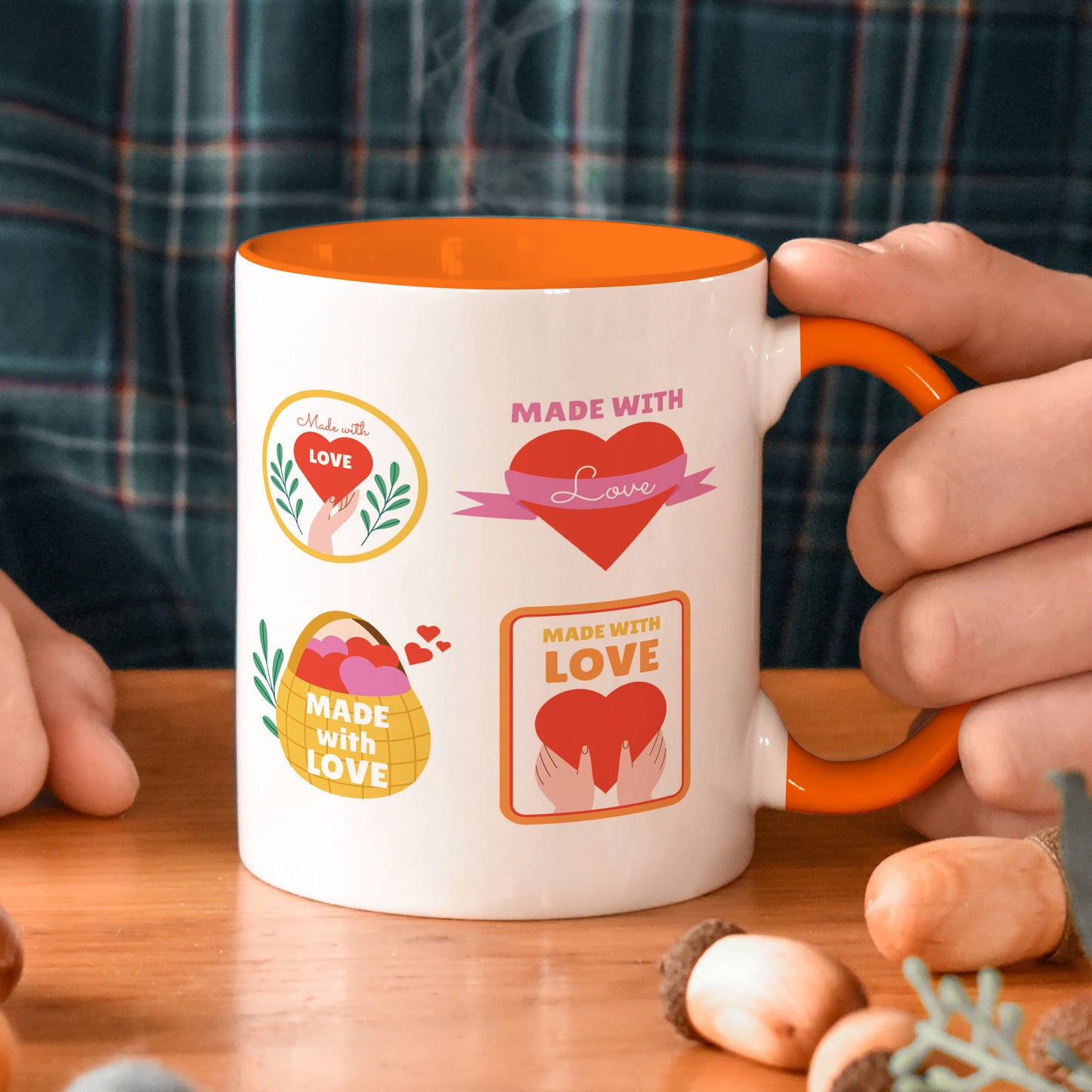 Hand drawn made with love floral label design Orange Handle 330 ml Coffee Mug