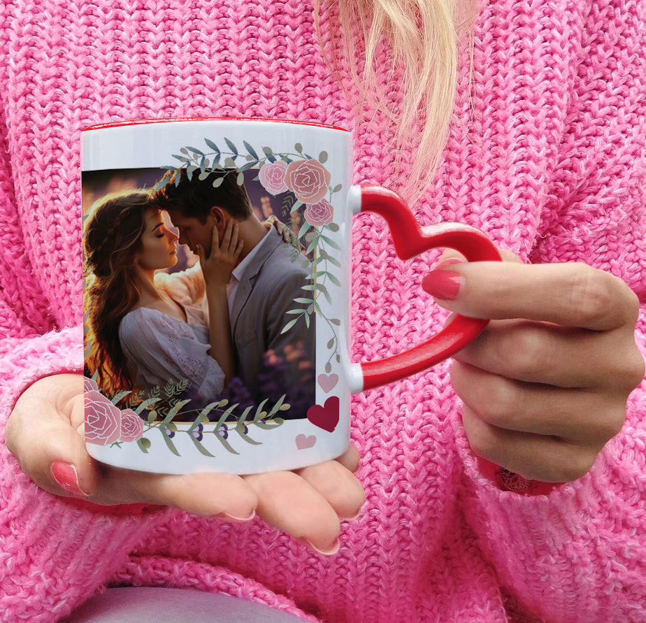 Couple Personalized Add Photos Red Heart Handle 330 ml Coffee Mug