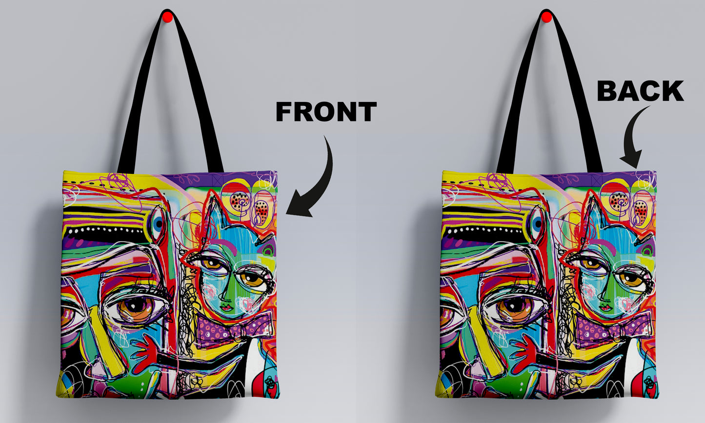 Abstract Digital Painting Printed Black Handle Tote Bag (14 X 16 Inches) For Shopping, College, Travel
