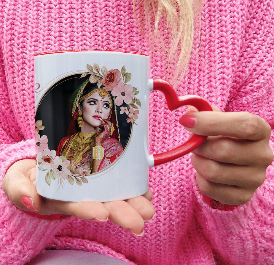 Best Couple Customized Add Two Photos Red Heart Handle 330 ml Coffee Mug