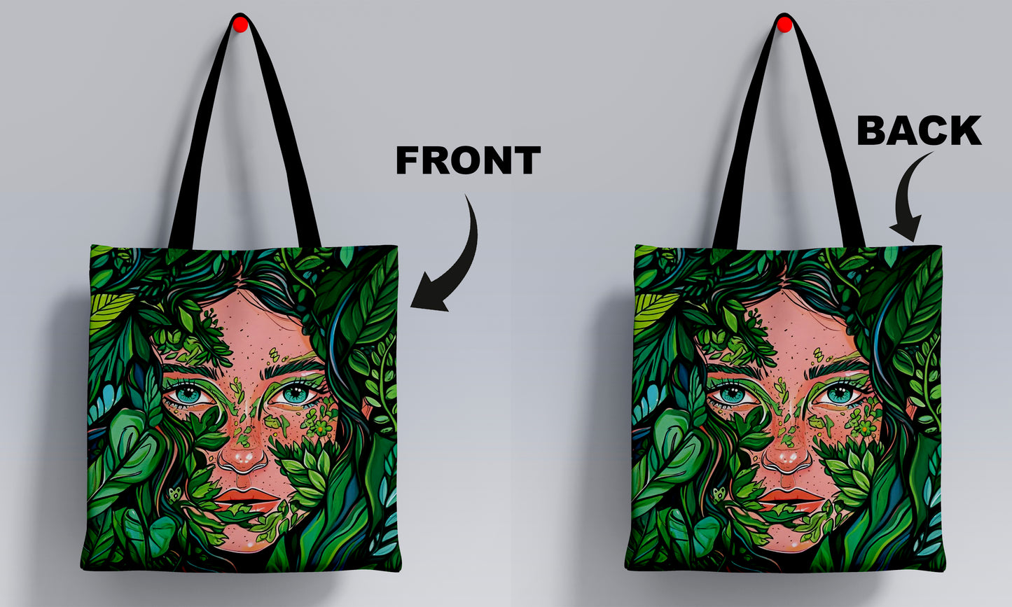 Nature and Girl Design Printed Black Handle Tote Bag (14 X 16 Inches) For Shopping, College, Travel