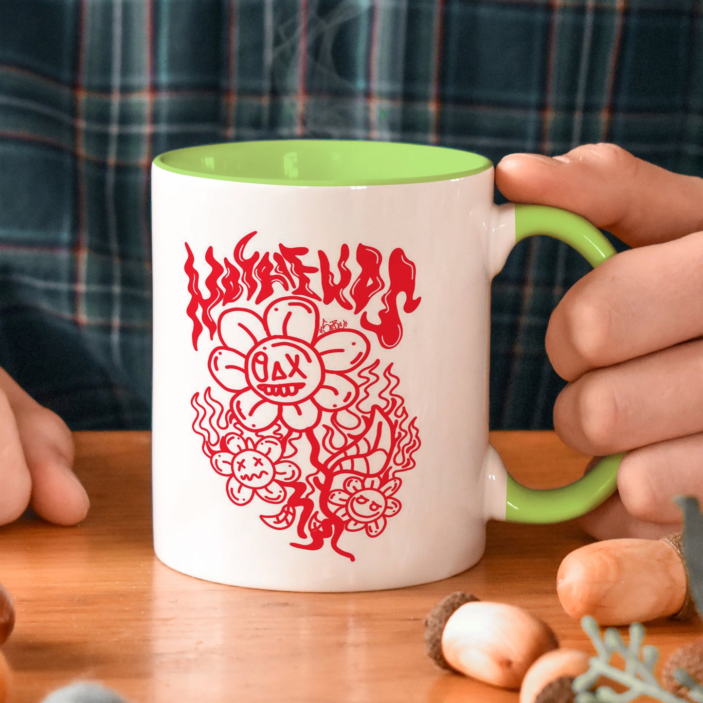 Flaming Bloom Edgy Art Mug Light Green Handle 330 ml Coffee Mug