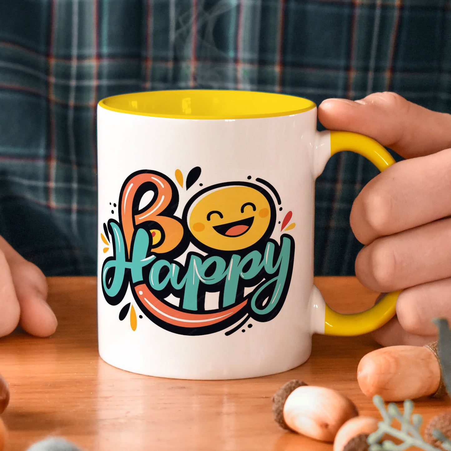 Be happy Yellow Handle 330 ml Coffee Mug