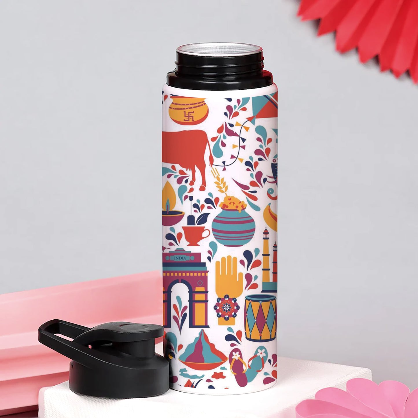 Indian architecture and Asian traditions set Pro Vecto 2 Printed Eagle Shape Water Bottle 750 ml For Gym, Yoga, Kids, Boys, Girls, Brother, Sister, Babies, Baby, Workout, Adults