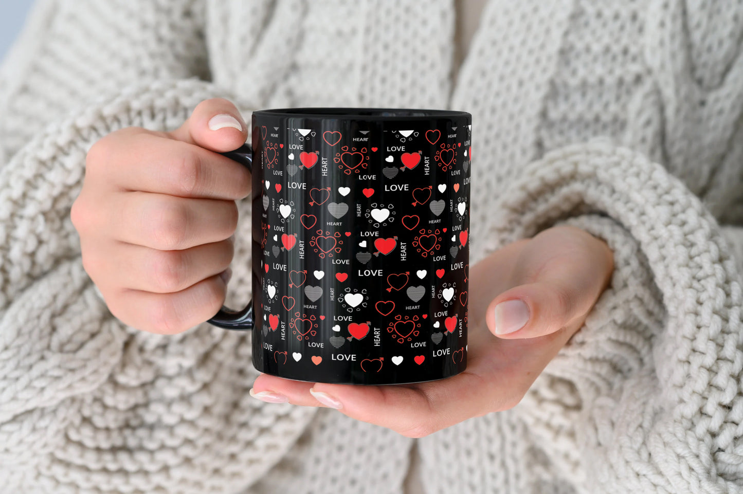 Romantic Hand Drawn Elements With Love Lettering design Full Black 330 ml Coffee Mug