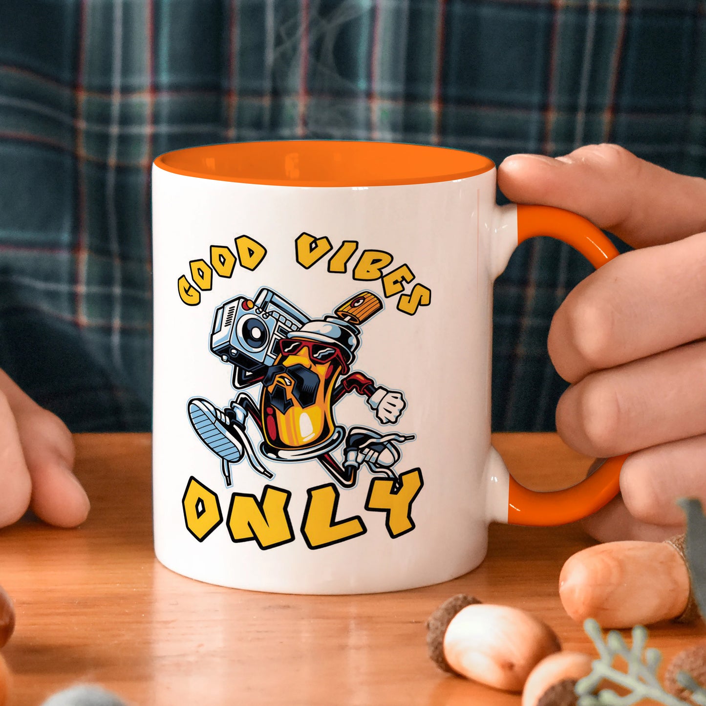 Good vibes only design Orange Handle 330 ml Coffee Mug