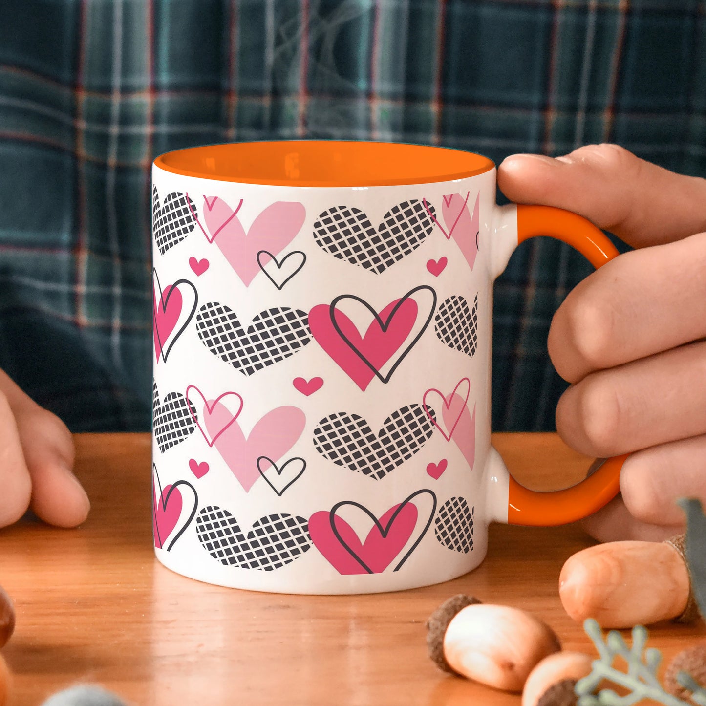 Hearts Pattern design Orange Handle 330 ml Coffee Mug