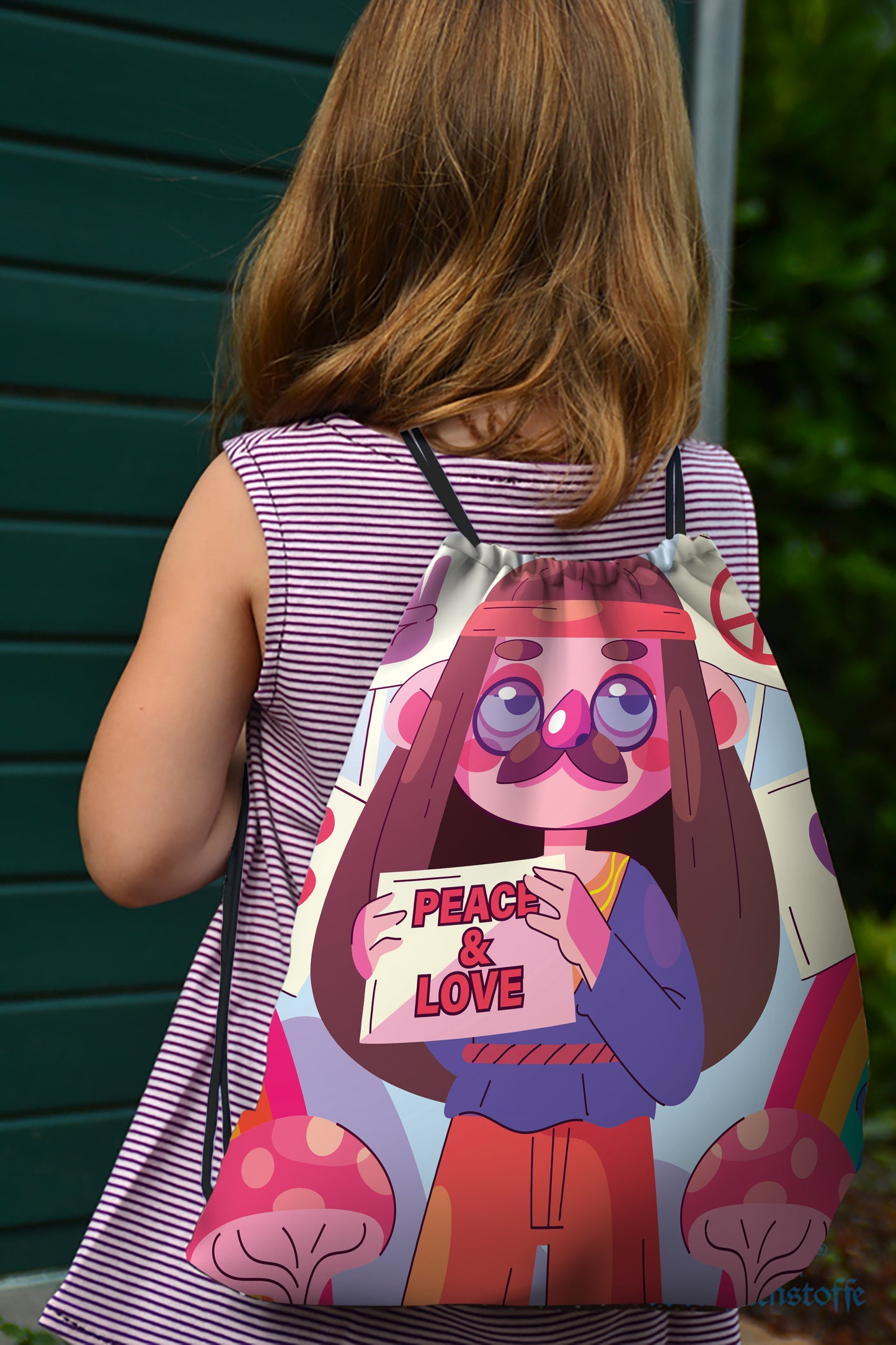 Flat Design Cartoon illustration Polyester String Backpack Bags for kids for Gym, Yoga, Tuition ,Beach Bag for 4-10 year boys and girls