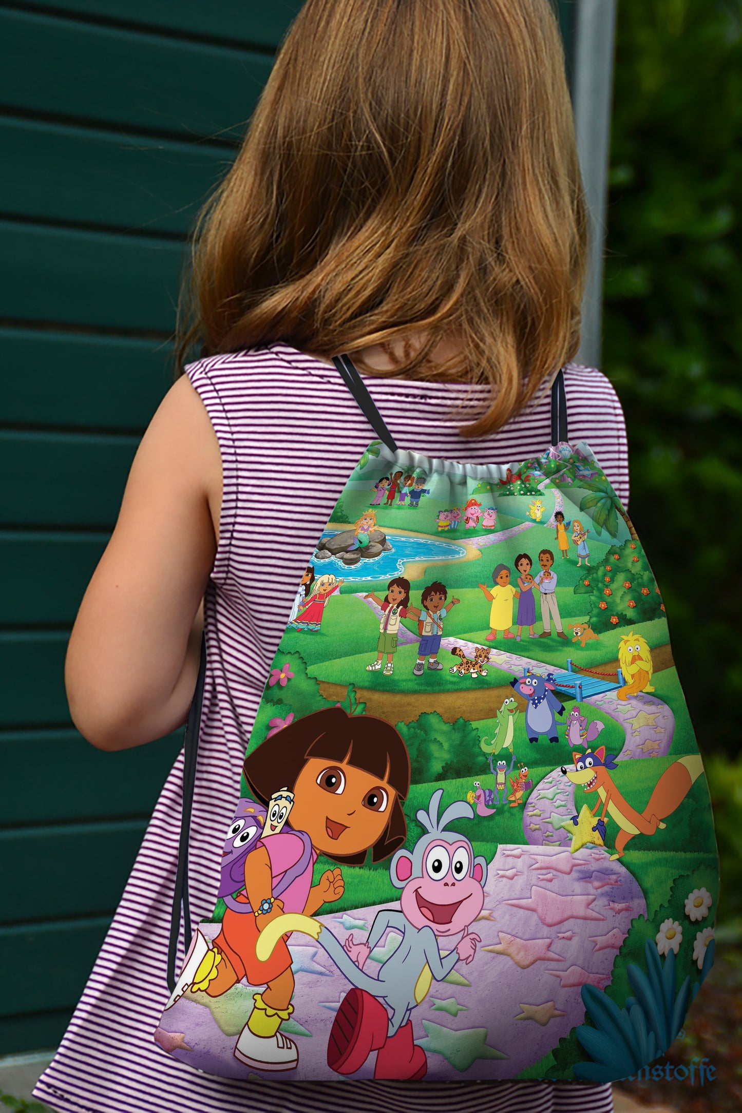 Dora The Explorer Pattern Polyester String Backpack Bags for kids for Gym, Yoga, Tuition ,Beach Bag for 4-10 year boys and girls
