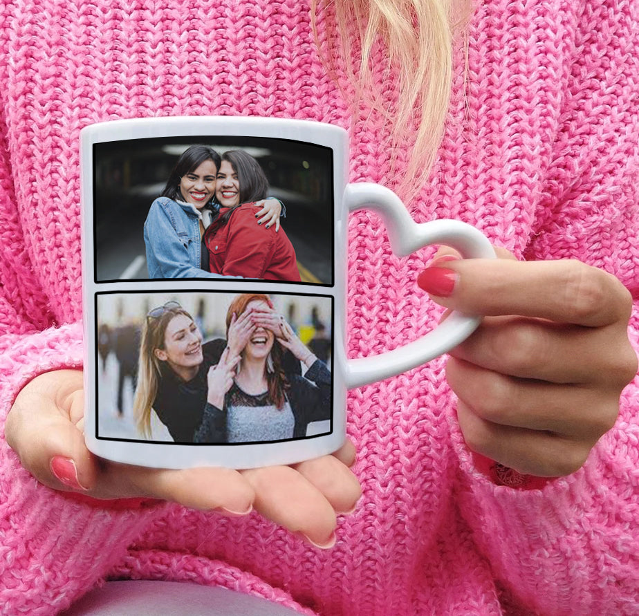 Friend forever customized add four photos white heart handle 330 ml Coffee Mug