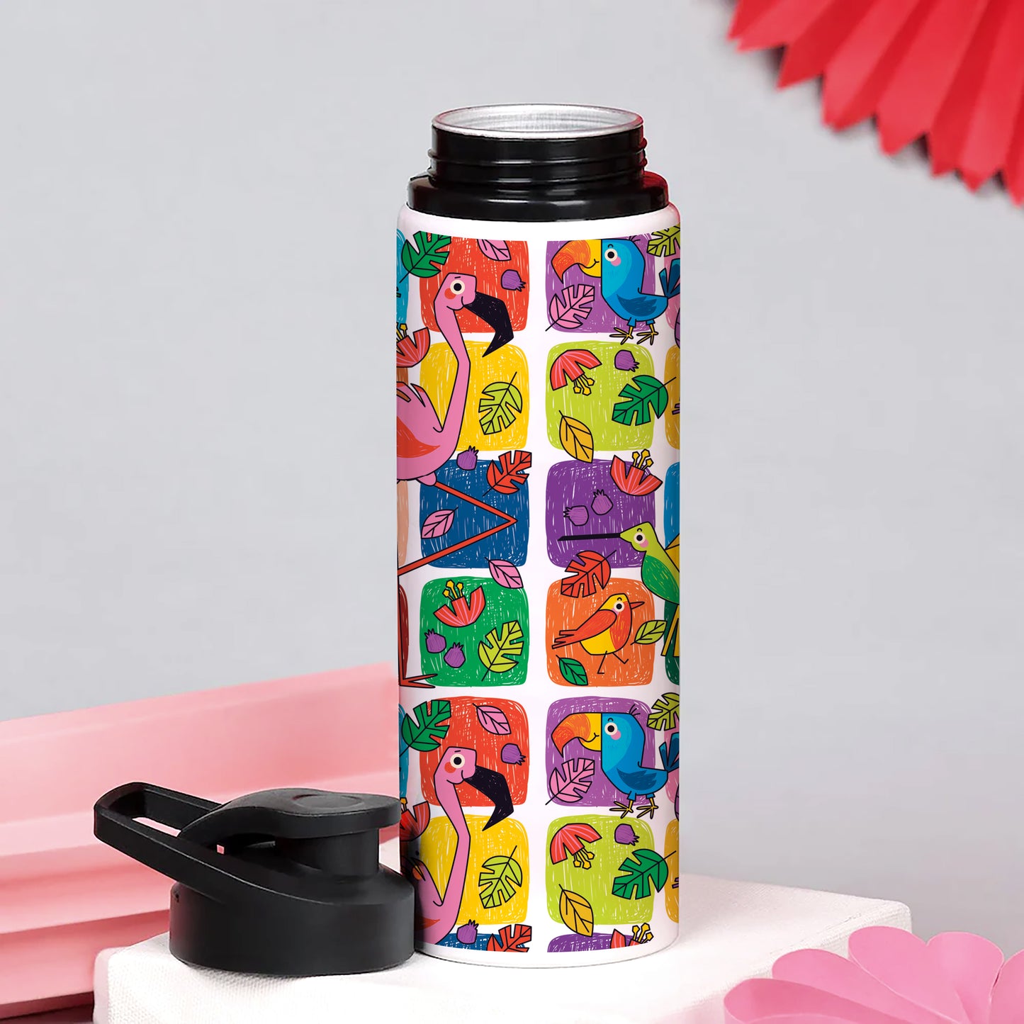 Childlike animals pattern design Printed Eagle Shape Water Bottle 750 ml For Gym, Yoga, Kids, Boys, Girls, Brother, Sister, Babies, Baby, Workout, Adults
