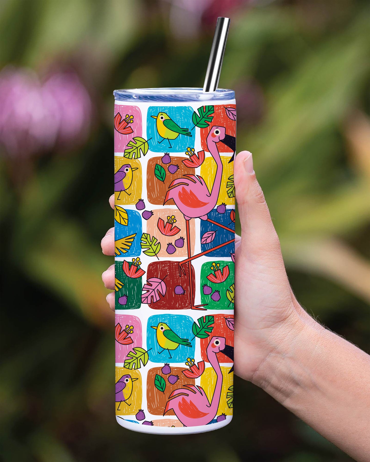 Childlike animals pattern design Printed 750ML with Lid Leak Proof Travel Tumbler with Straw