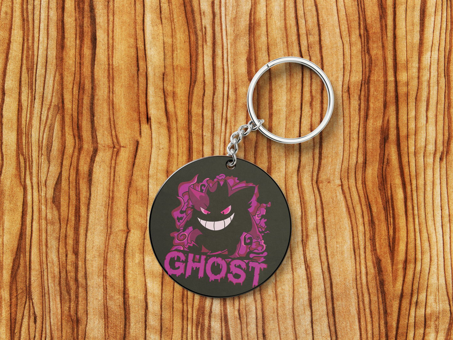 Pokemon anime art style design Printed Round Circle Shape Wooden Keyring with Chain