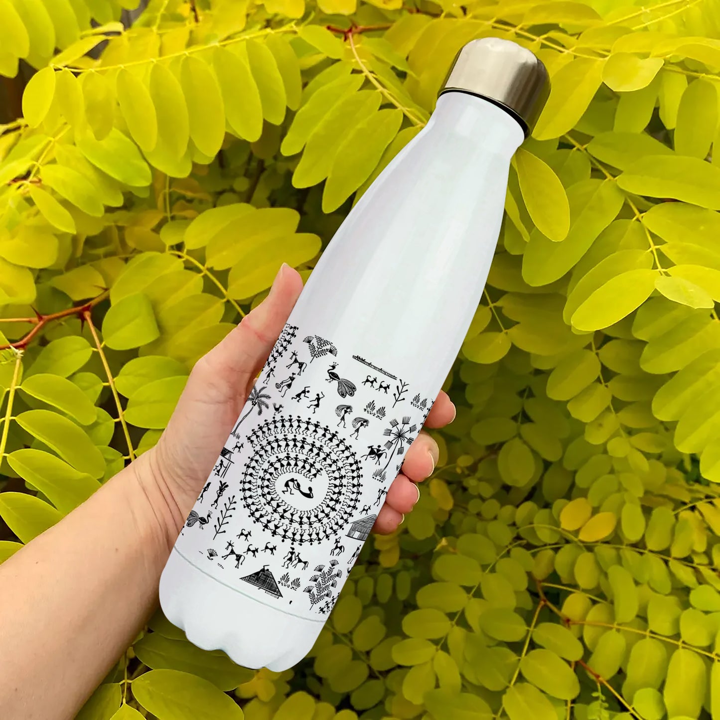 Warli painting seamless pattern Cola Bottle 500ml School Bottle, Picnic Bottle, Leak Proof