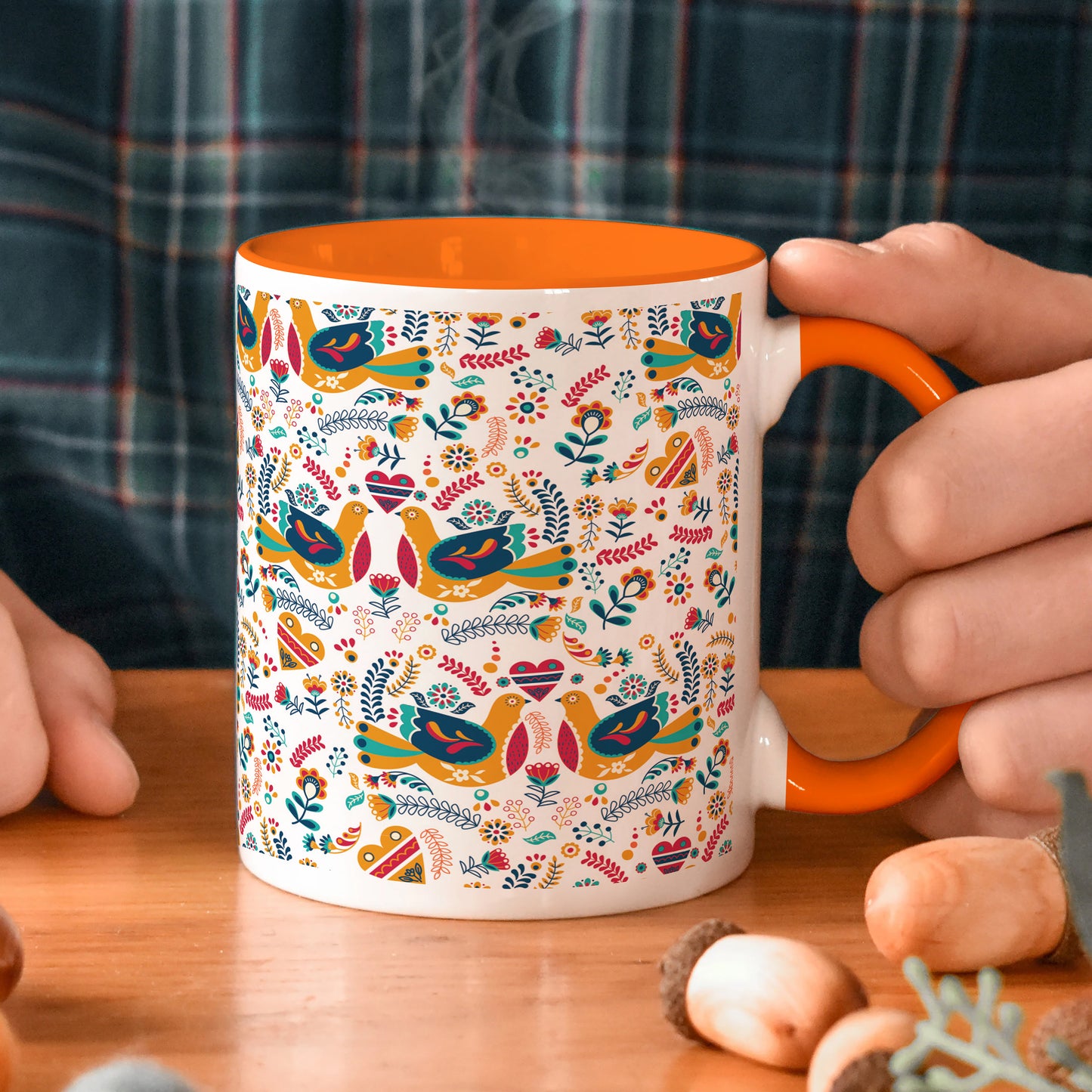 Flat design Nordic pattern design Orange Handle 330 ml Coffee Mug