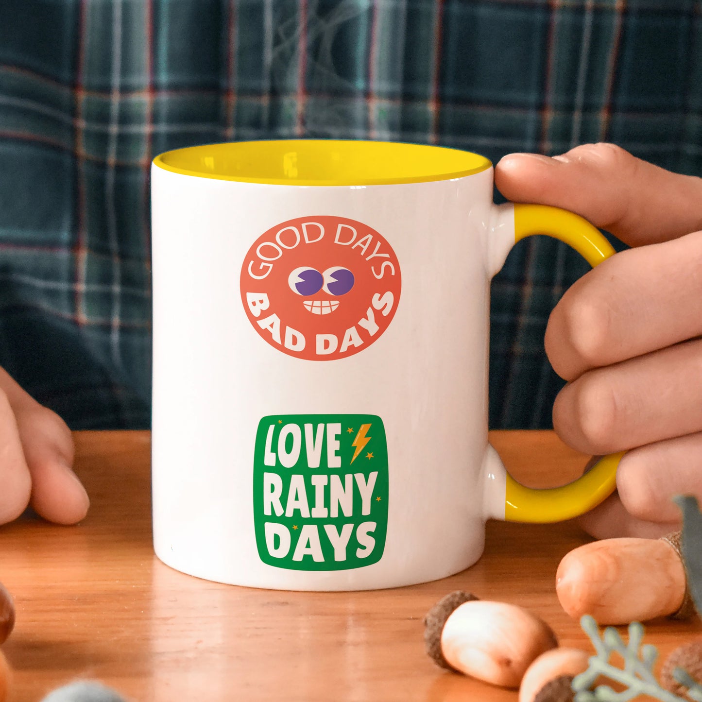 Flat design retro sticker collection Yellow Handle 330 ml Coffee Mug