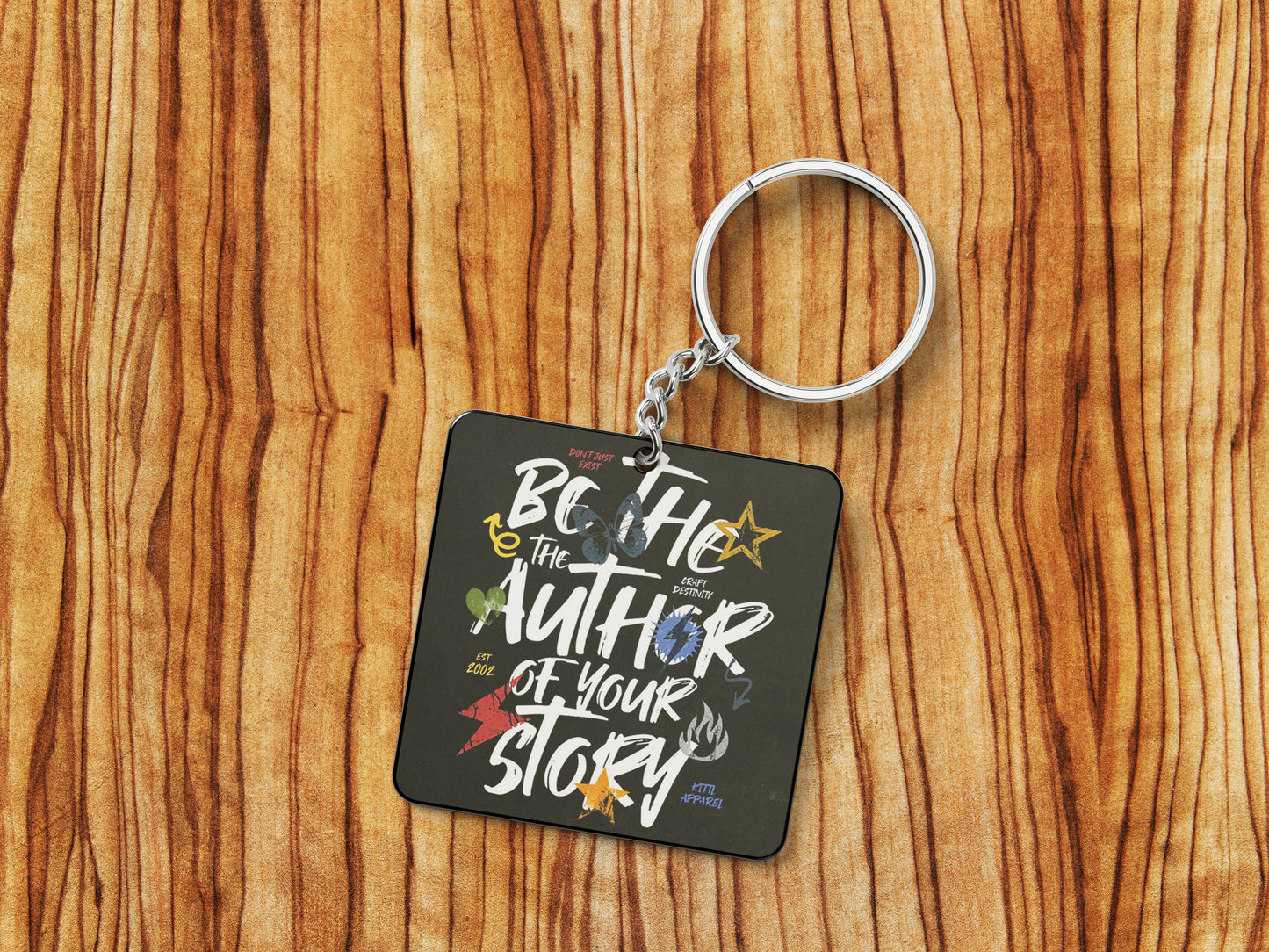 Be The Rizz Author of Your Story Printed Square Shape Wooden Keyring with Chain