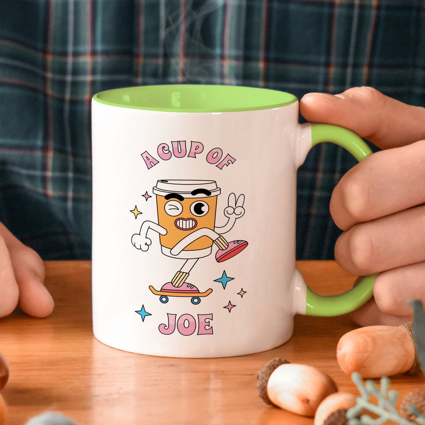 A Cup of joe design Light Green Handle 330 ml Coffee Mug