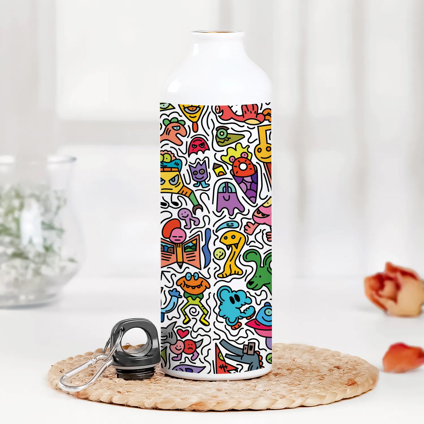 Cute colorfull doodle pattern Printed Normal Sipper Water Bottle 750 ml For Gym, Yoga, Kids, Boys, Girls, Brother, Sister, Babies, Baby, Workout, Adults