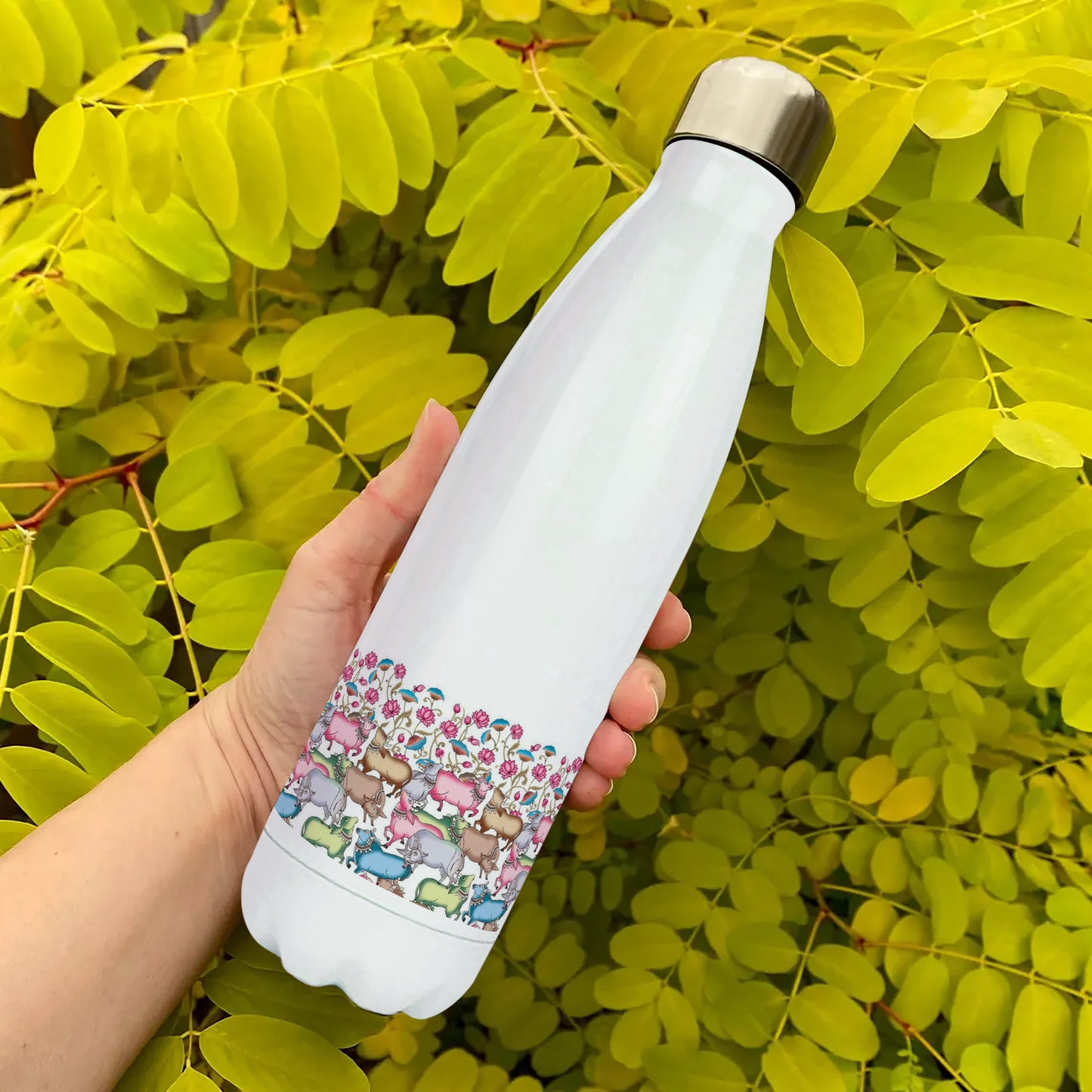 Cow and flowers watercolor pattern design Cola Bottle 500ml School Bottle, Picnic Bottle, Leak Proof