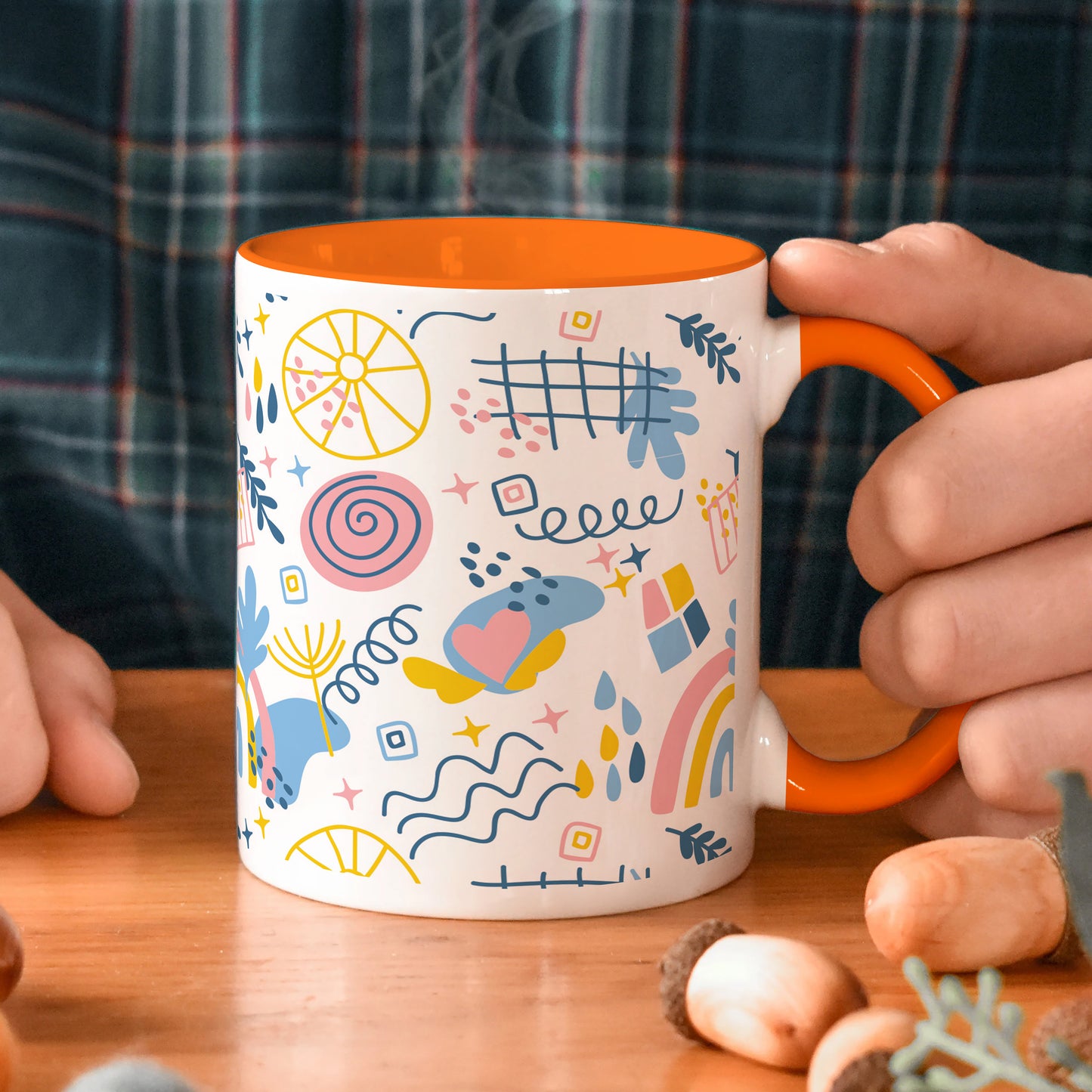 Hand drawn abstract element pattern Orange Handle 330 ml Coffee Mug
