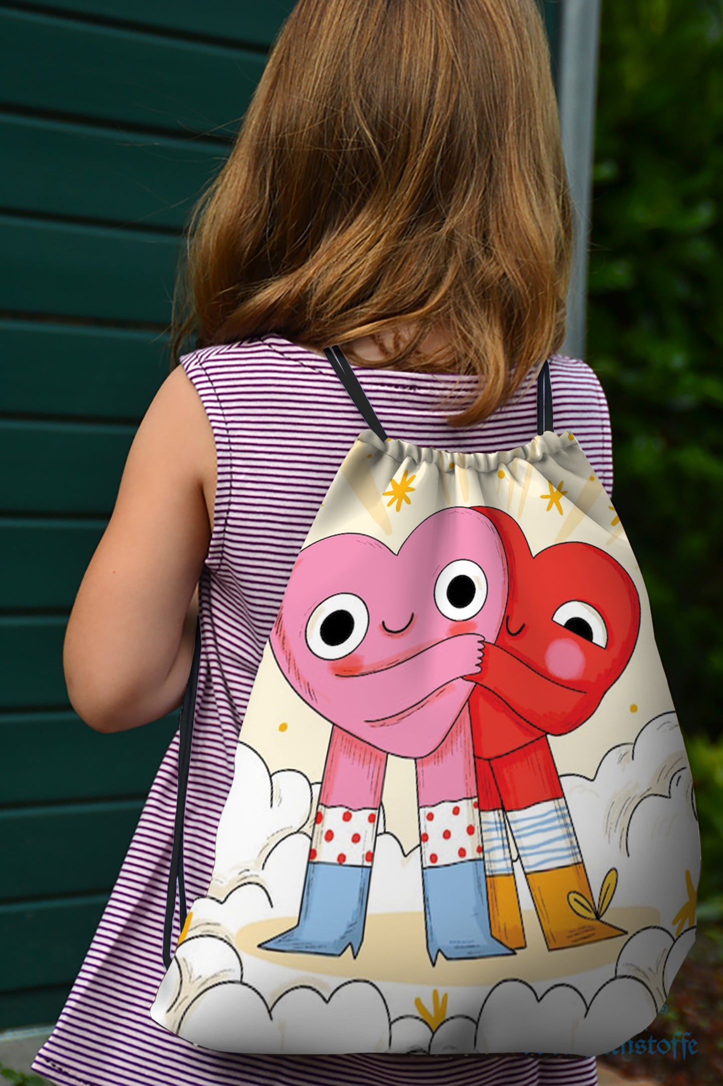 Valentines Day Celebration illustration Polyester String Backpack Bags for kids for Gym, Yoga, Tuition ,Beach Bag for 4-10 year boys and girls