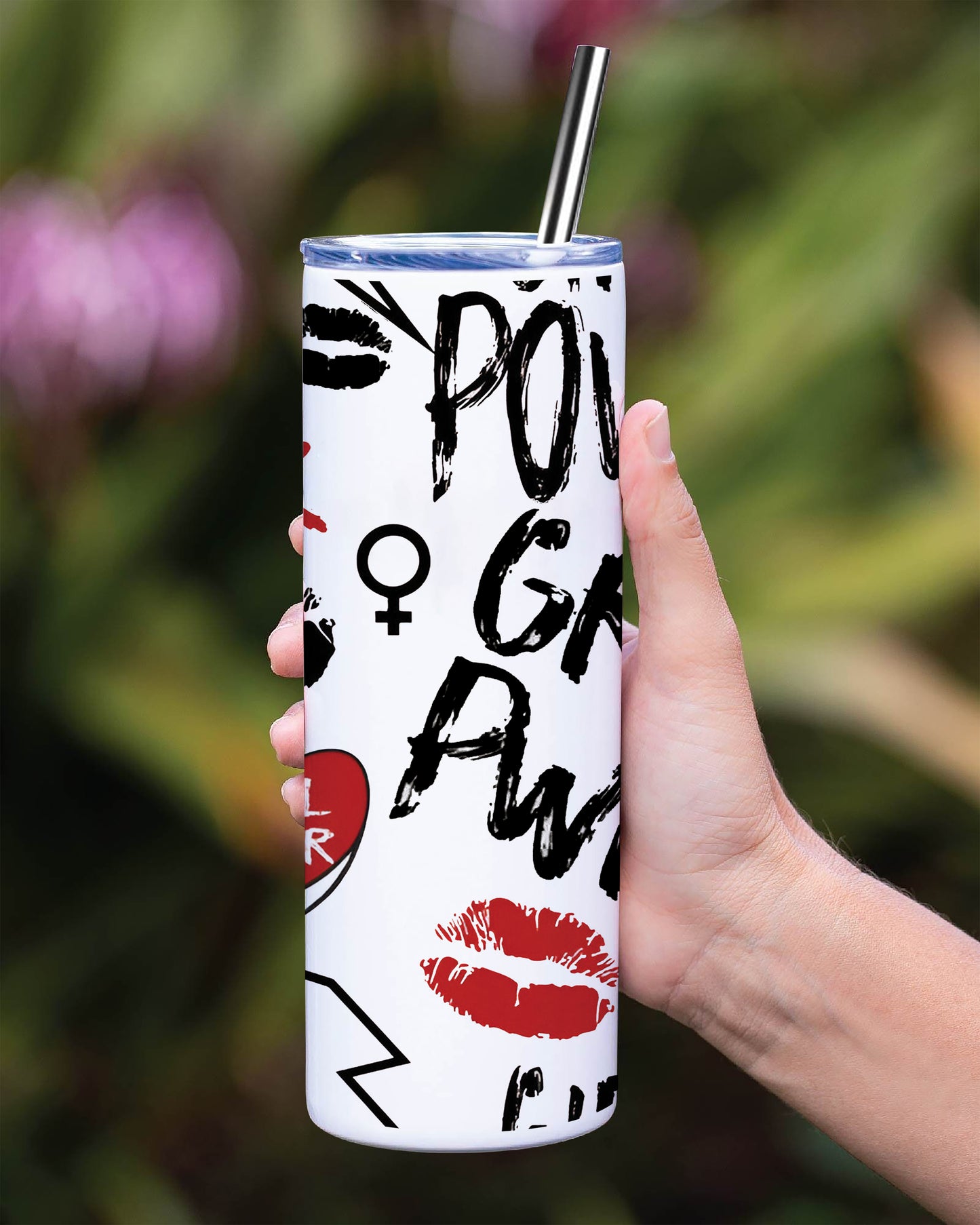 Girl power typography pattern Printed 750ML with Lid Leak Proof Travel Tumbler with Straw