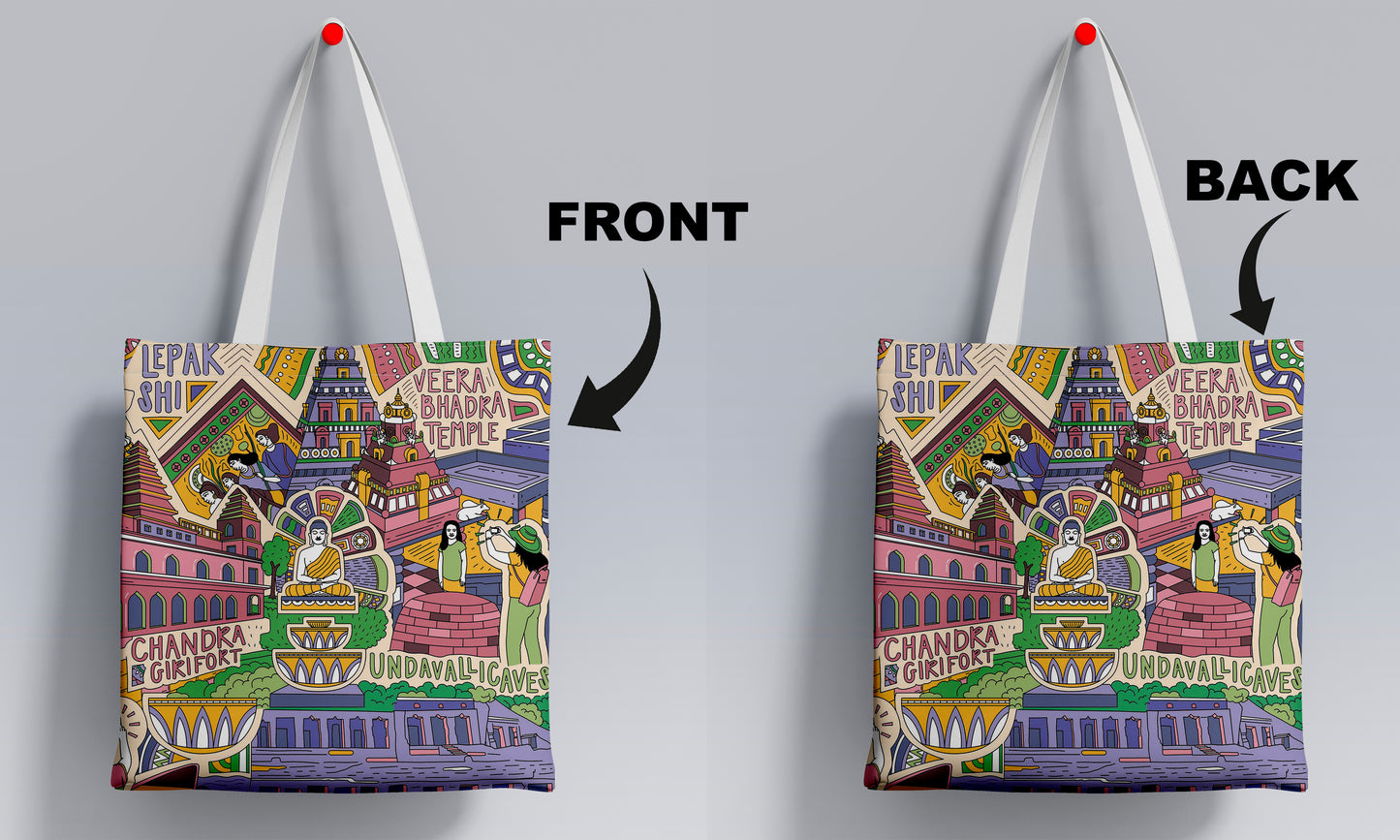 Flavours of Andhra Seamless pattern Printed Design White Tote Bag (14 X 16 Inches) For Shopping, College, Travel