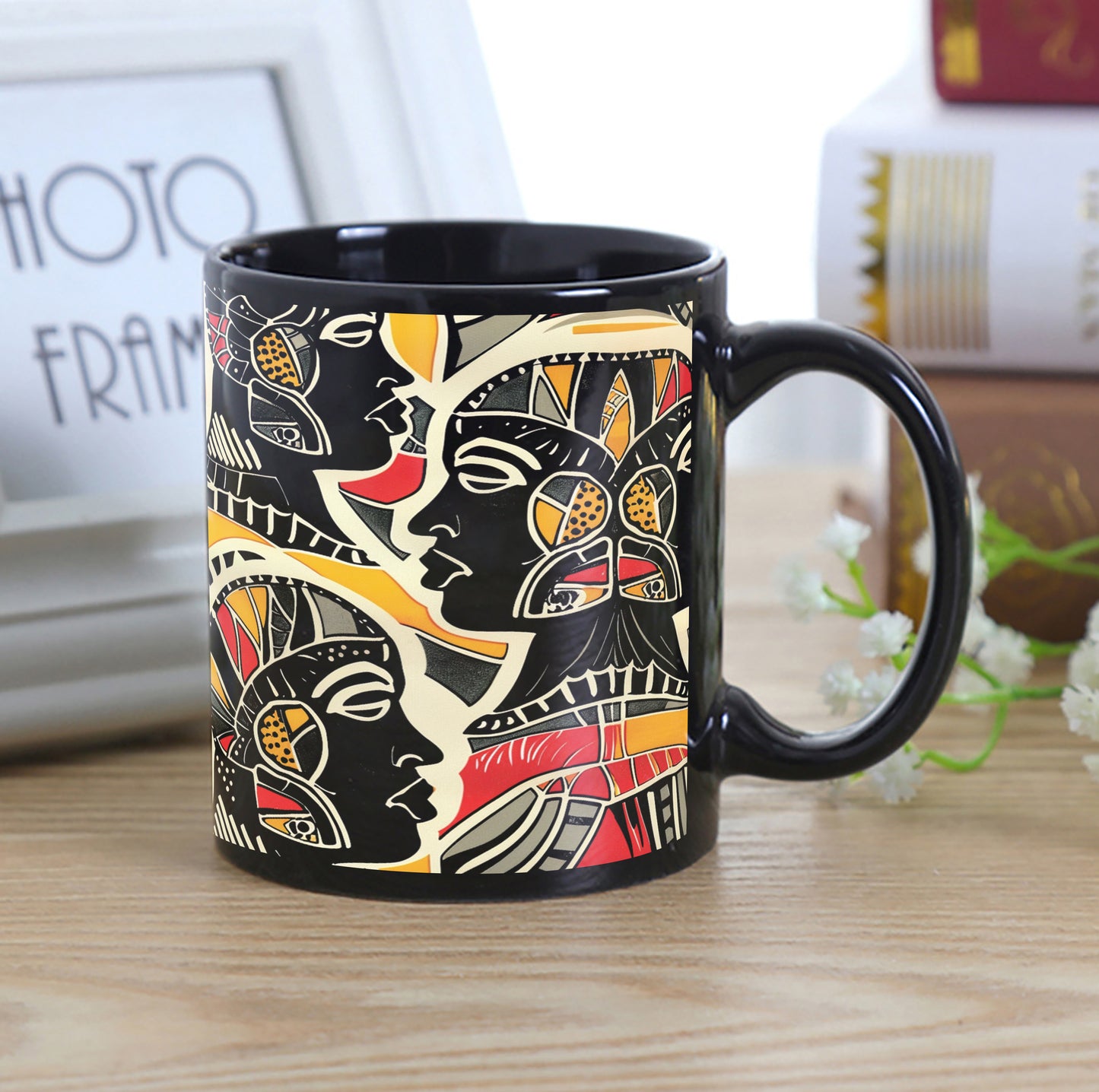 African Style Vector illustration Combo Mugs and Coaster(Set of 2 Mugs and 2 coasters) 330 ml Full Black Coffee Mug