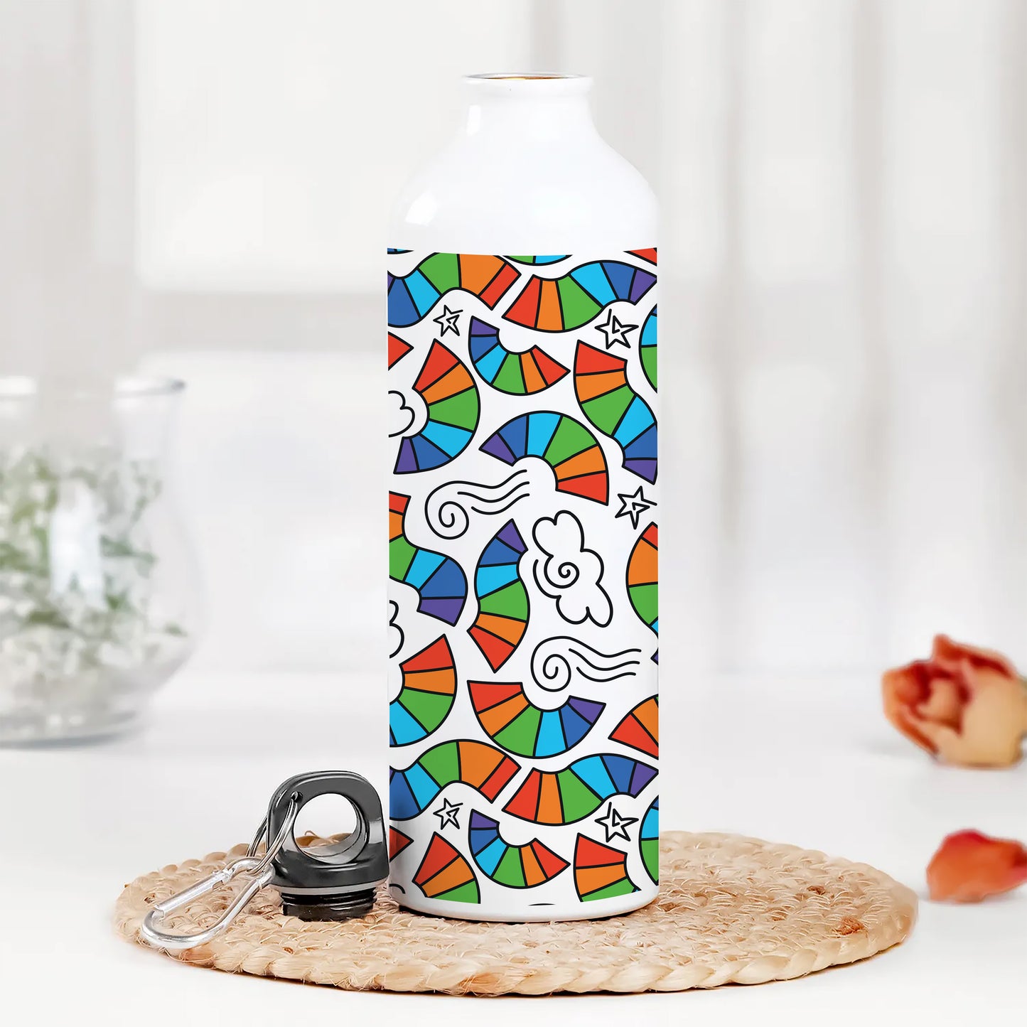 Hand drawn rainbow pattern design Printed Normal Sipper Water Bottle 750 ml For Gym, Yoga, Kids, Boys, Girls, Brother, Sister, Babies, Baby, Workout, Adults
