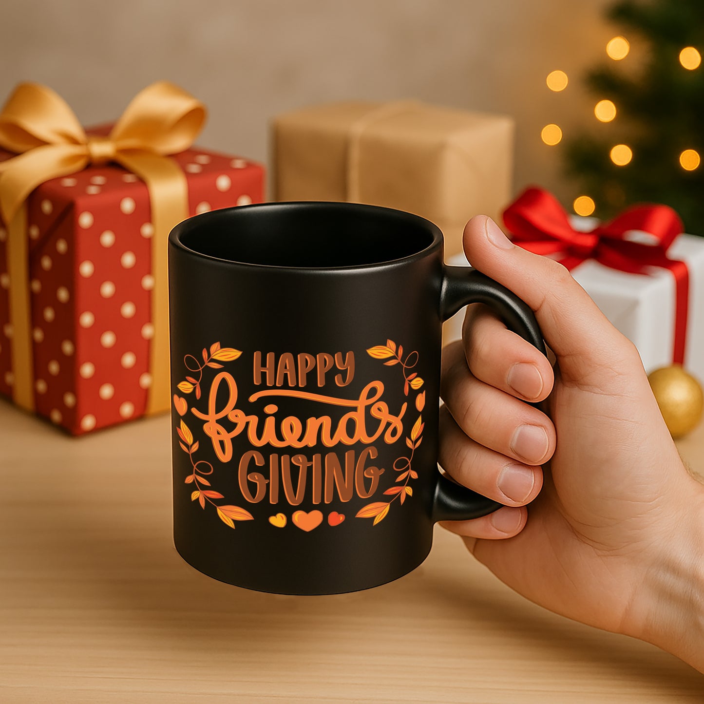 Happy Friends Giving 330 ml Black Coffee Mug (Pack of 1)
