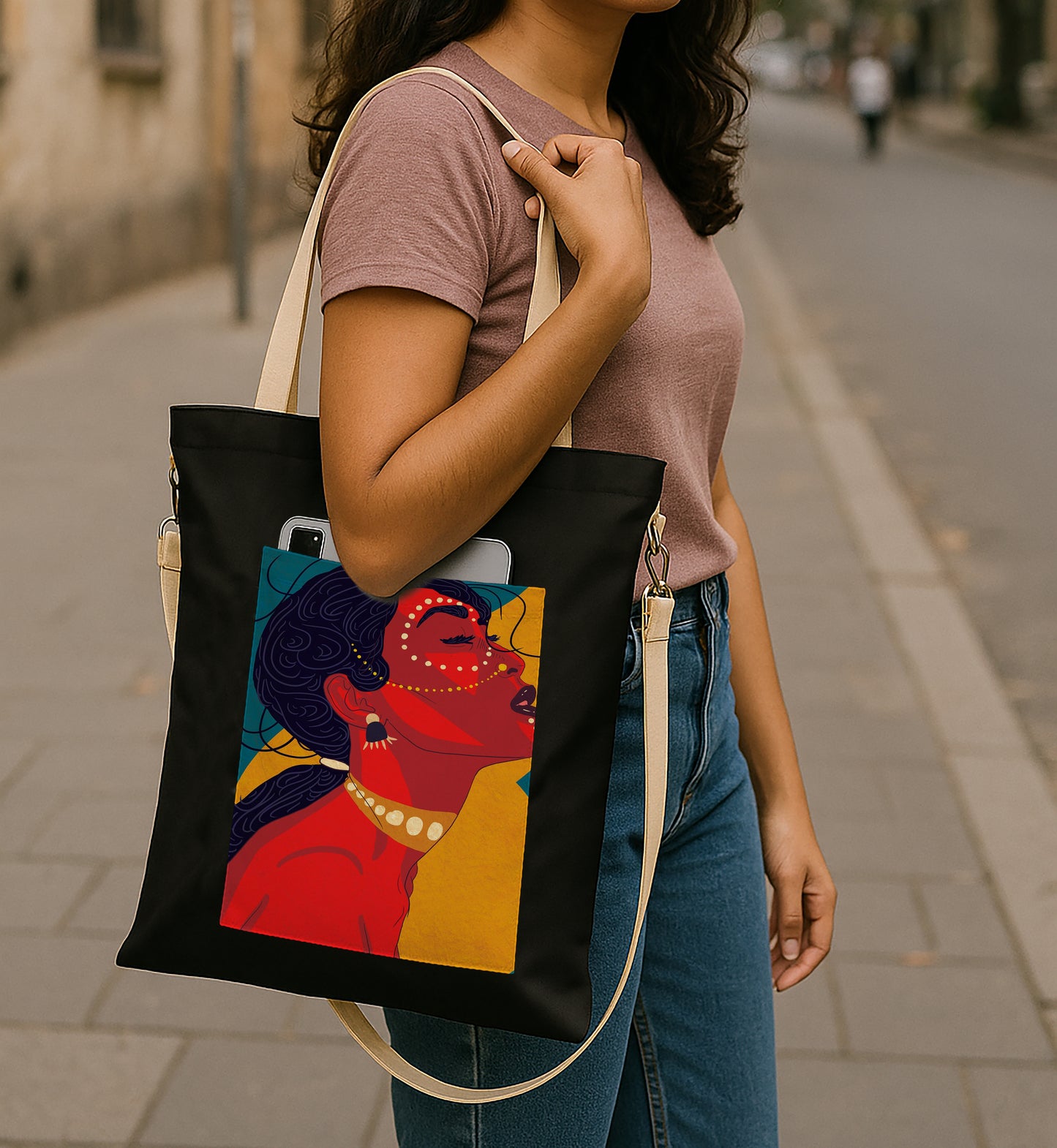 Abstract Woman Women's Girls Cross Body Sling Bag with Extra Front Pocket, College Bag for Girls, Tote Bag for Shopping,Travel
