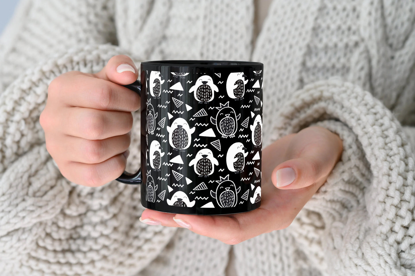 Hand drawn penguin doodle pattern Full Black 330 ml Coffee Mug