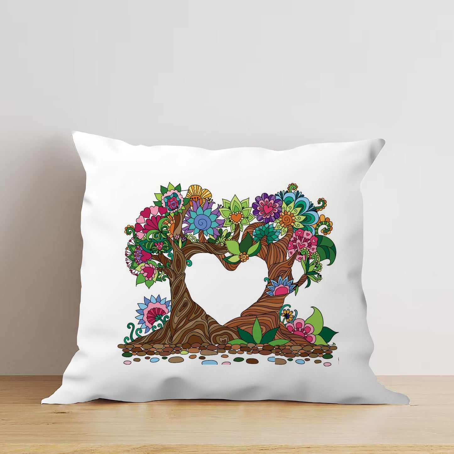 Mandala Heart Shape Tree Design Cushion (12x12 inches) Pack of 1