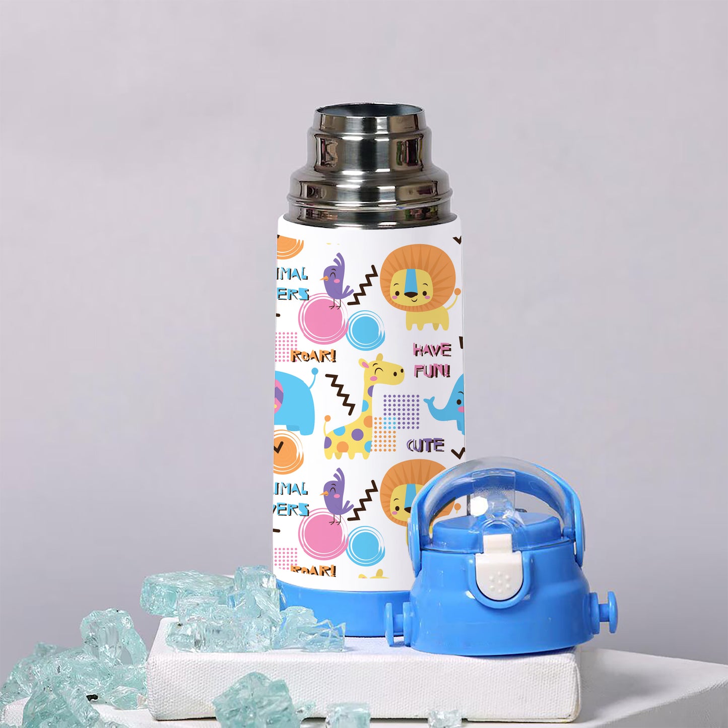 Colorful doodle animals and words pattern 500ml kids Bottle