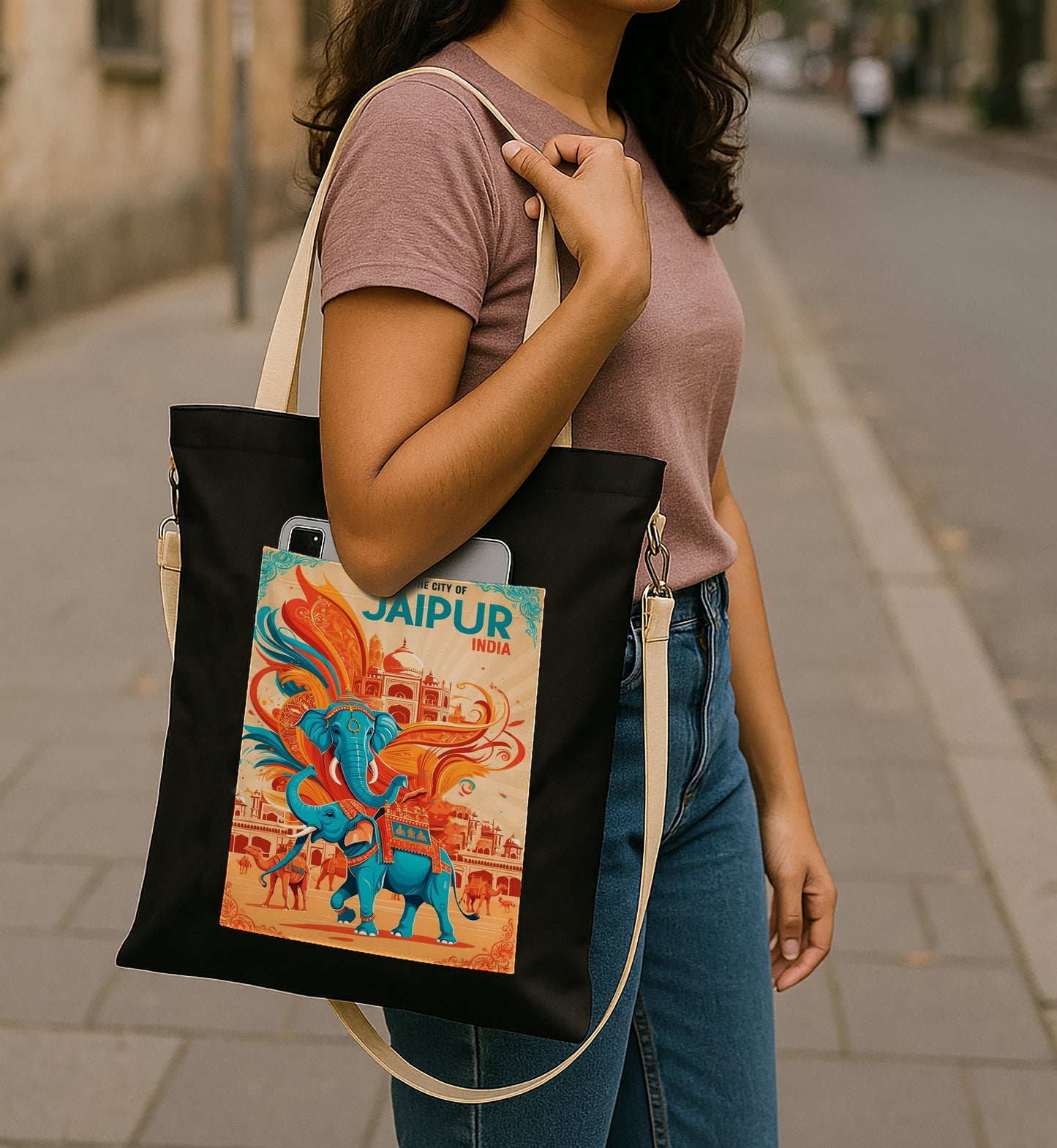 Jaipur Printed Women's Girls Cross Body Sling Bag with Extra Front Pocket, College Bag for Girls, Tote Bag for Shopping,Travel