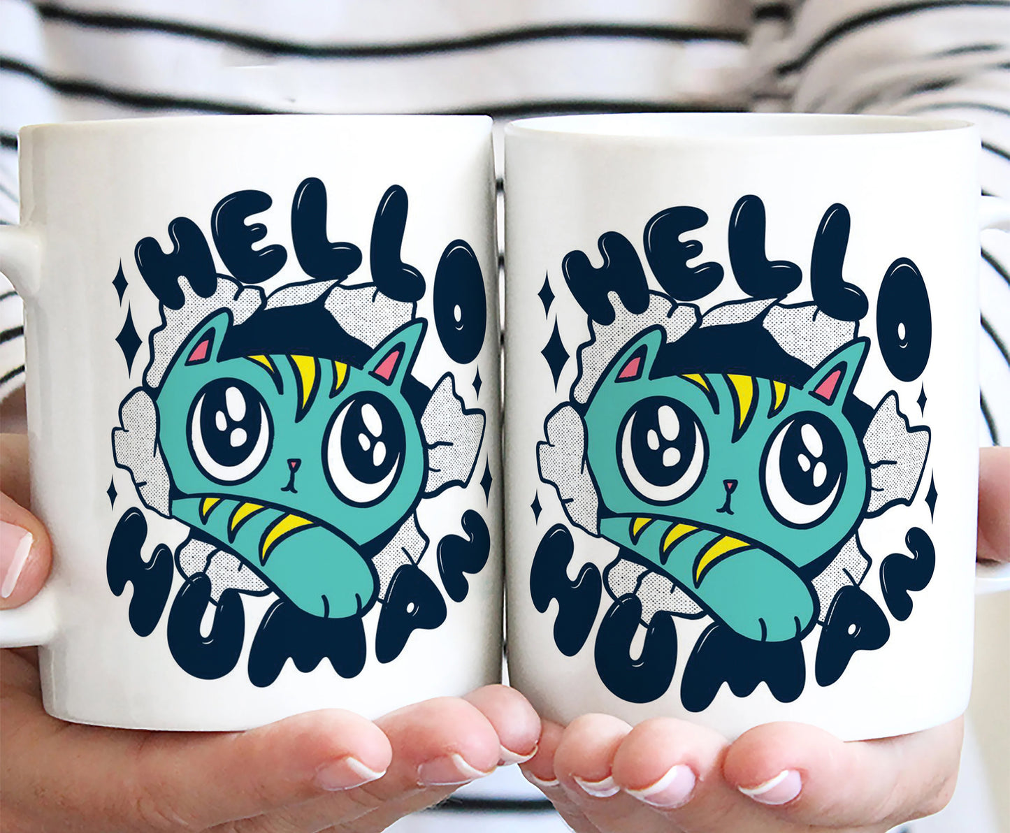 Cute Cat saying hello Human design White 330 ml Coffee Mug