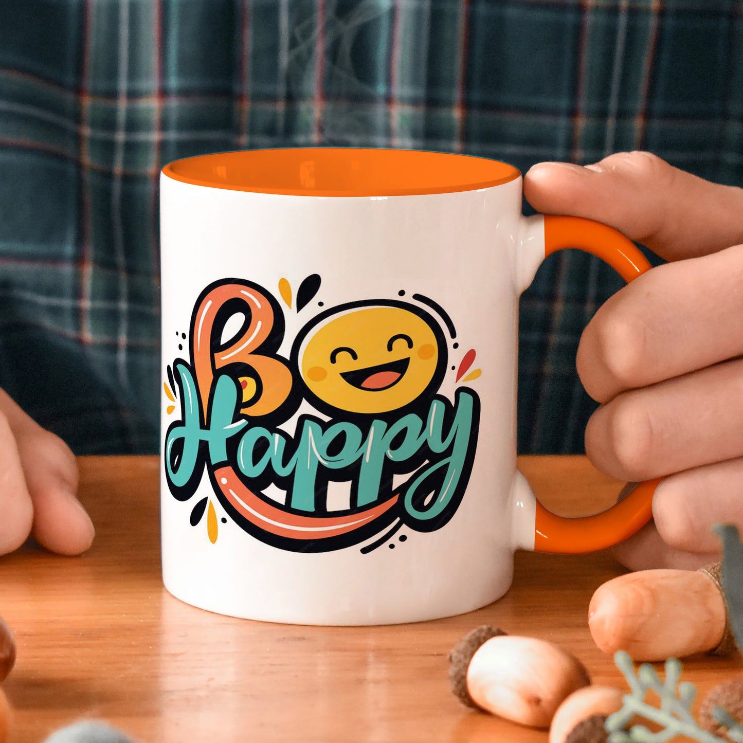 Be happy Orange Handle 330 ml Coffee Mug