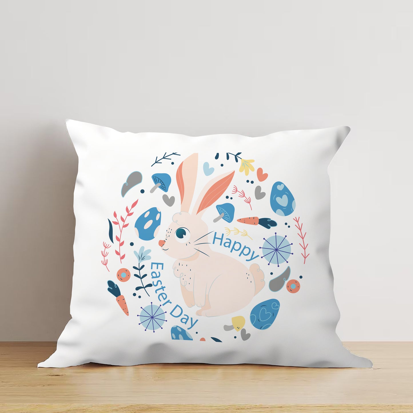 Hand Drawn Happy Easter Day Design Cushion (12x12 inches) Pack of 1
