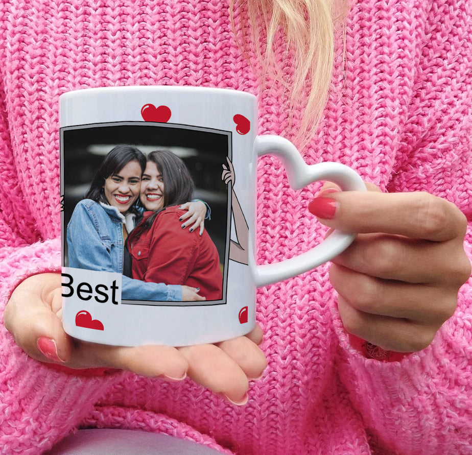 Friend forever personlized two photos white heart handle 330 ml Coffee Mug