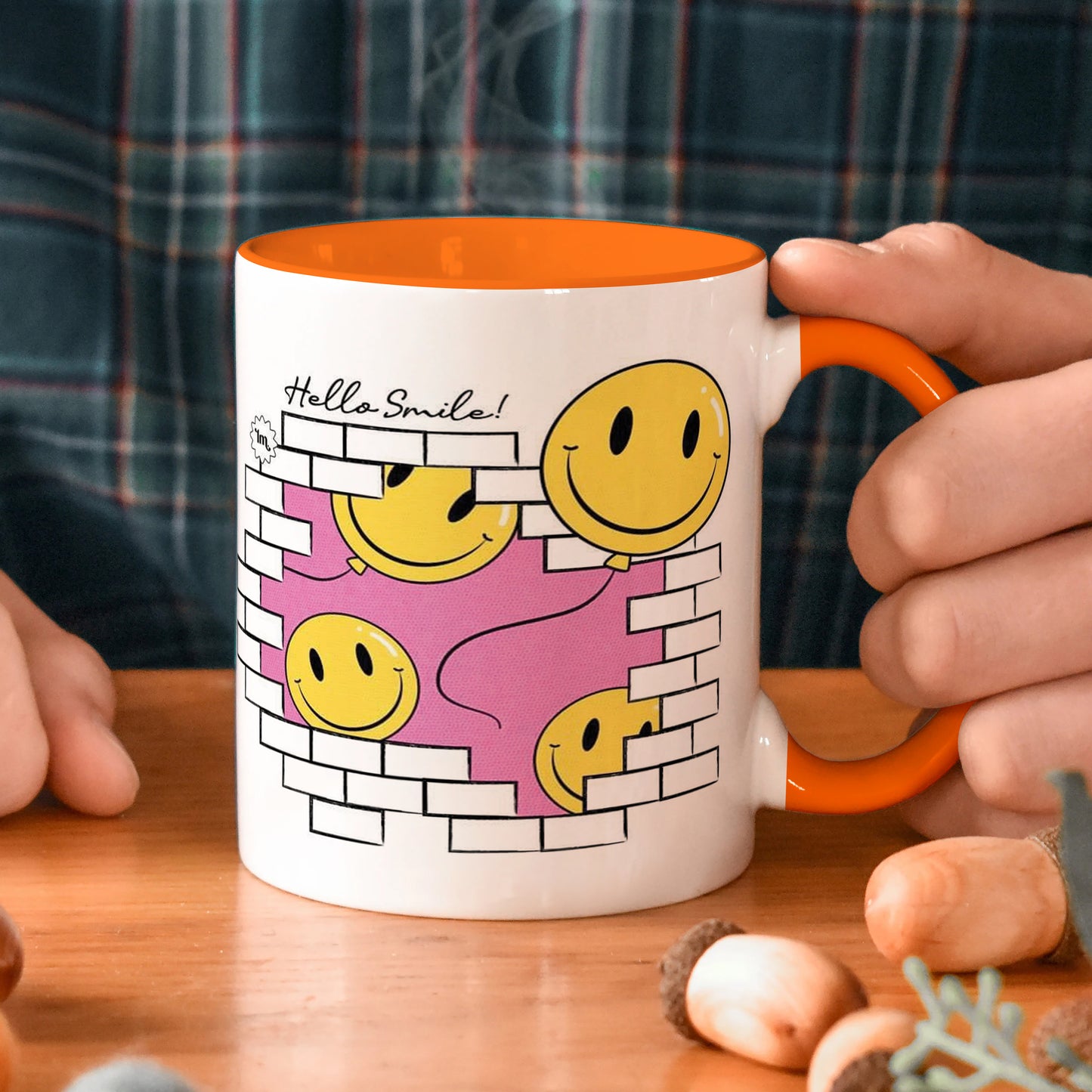 Smile design Orange Handle 330 ml Coffee Mug