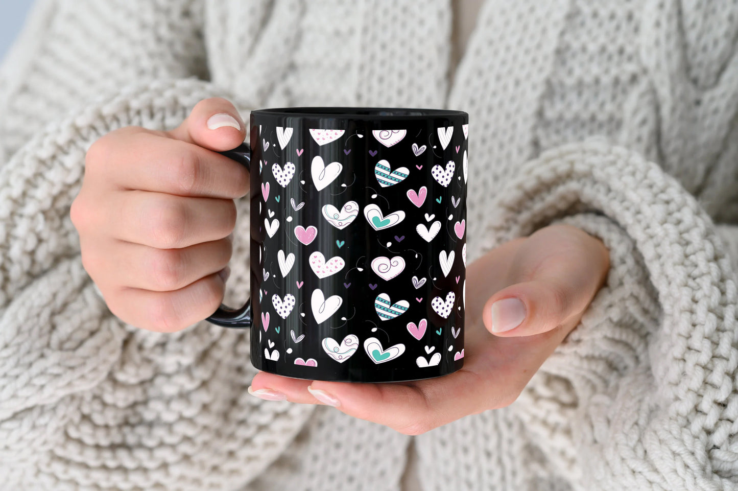 Pretty hearts pattern design Full Black 330 ml Coffee Mug