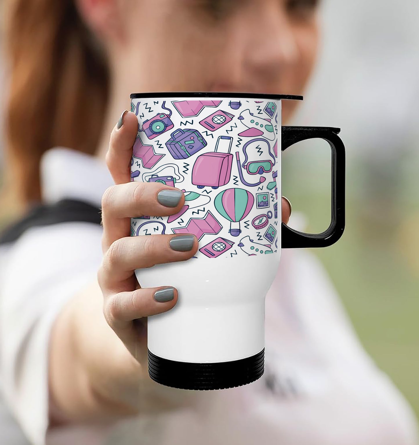 Hand Drawn Gadgets pattern Printed 350ML Travel MUG
