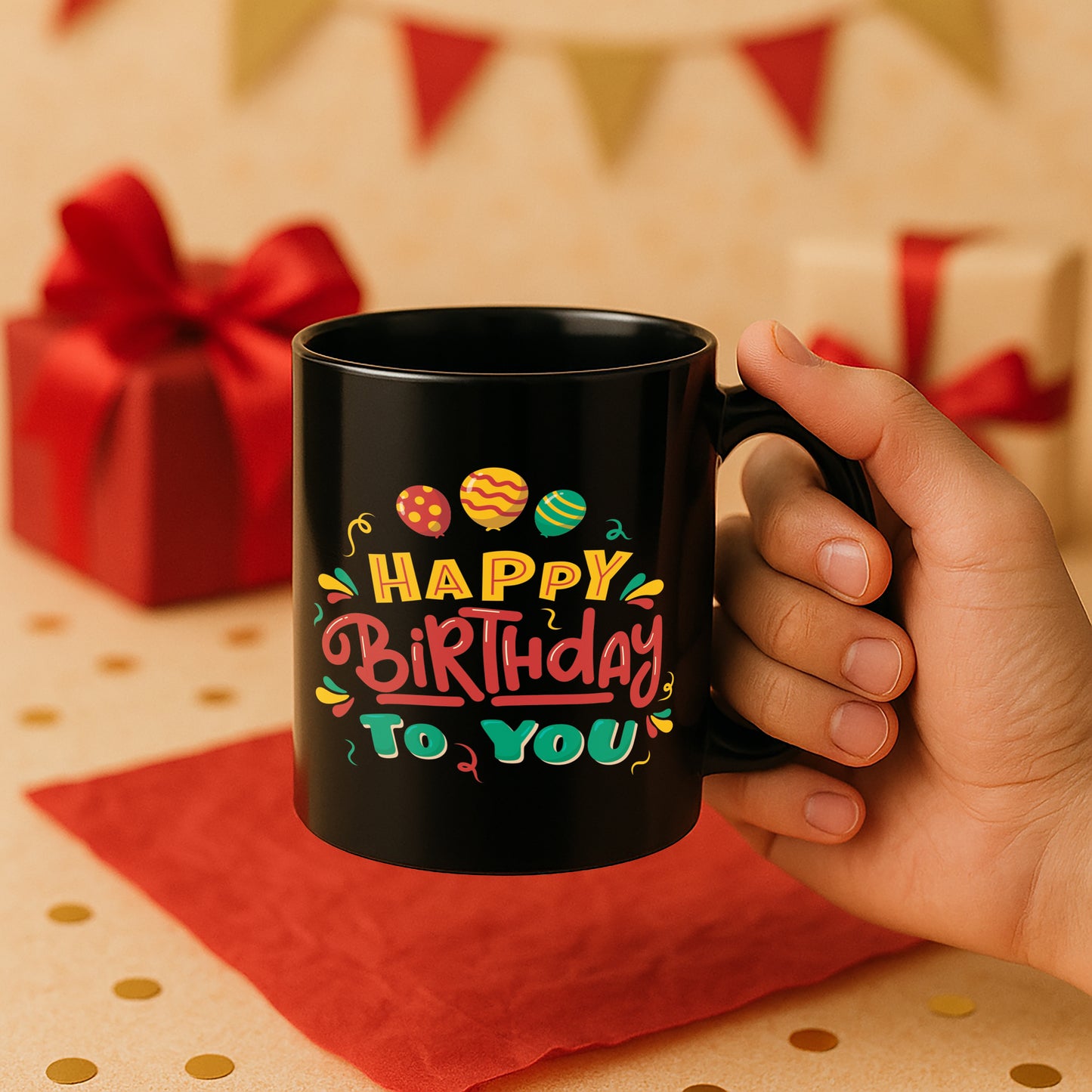 Happy Birthday 330 ml Black Coffee Mug (Pack of 1)