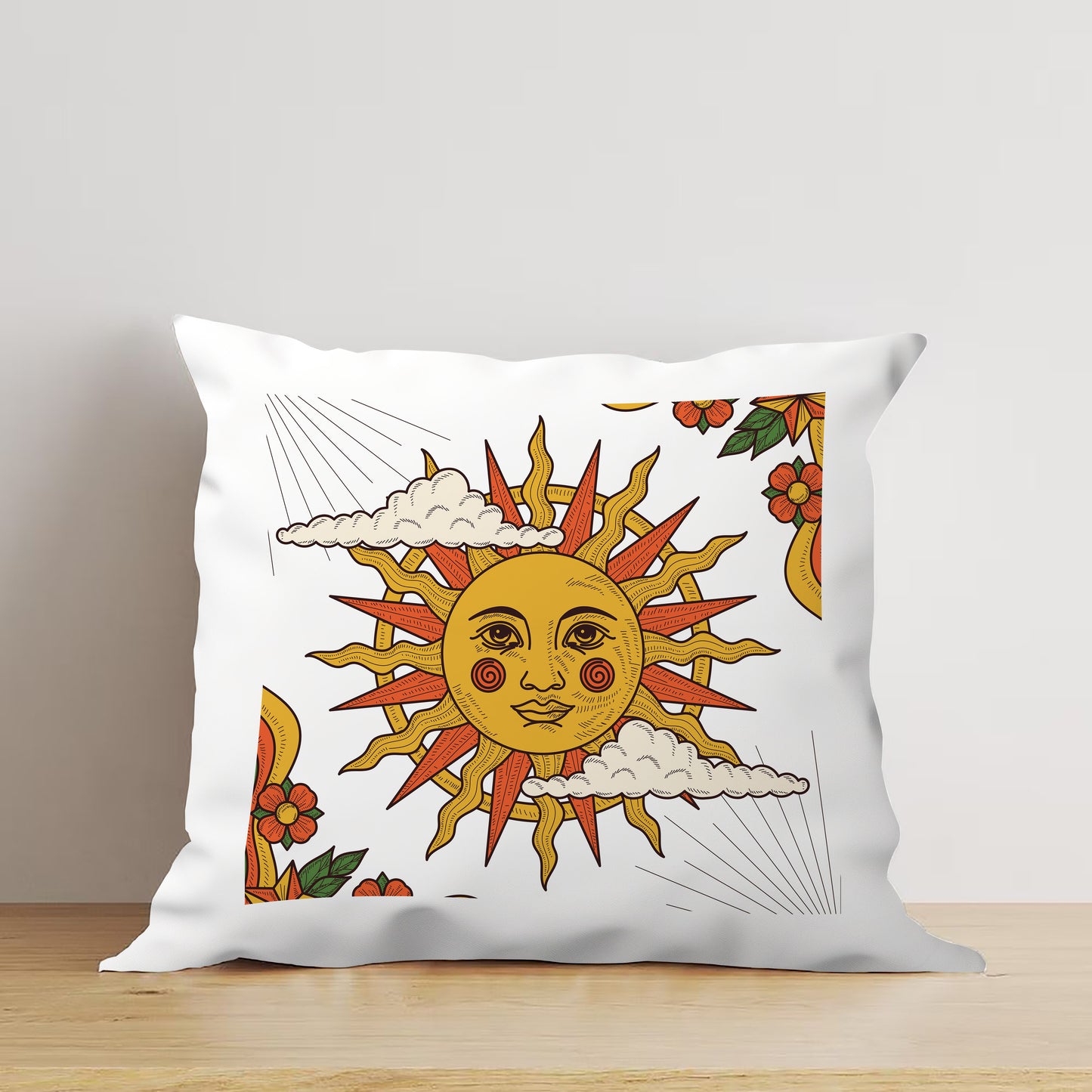 Hand Drawn Retro Sun illustration art design Cushion (12x12 inches) Pack of 1