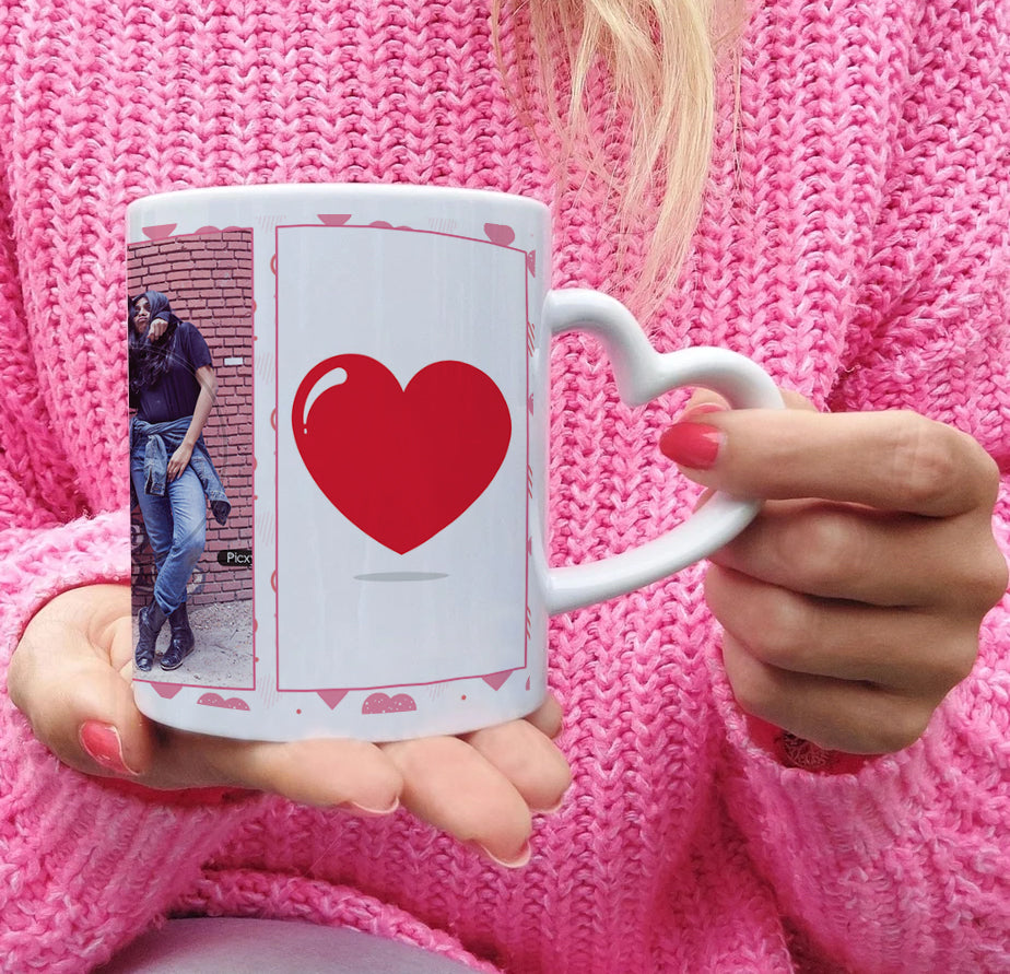 Best Friend forever customized add two photos white heart handle 330 ml Coffee Mug