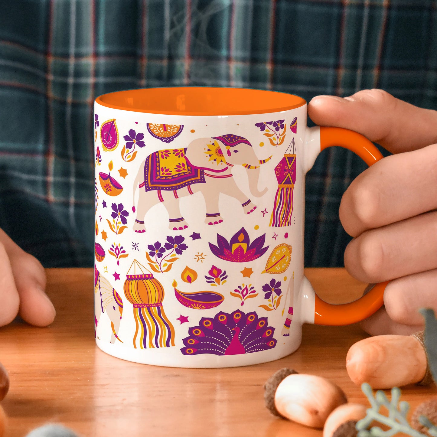 Happy Diwali vector elements seamless pattern design Orange Handle 330 ml Coffee Mug